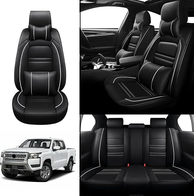Car Seat Covers for Nissan Car Frontier 1998-2025 | 5-Seats Seat Covers, Waterproof Seat Protectors, Automotive Seat Covers (Full Set with Pillow,Black&White Line)