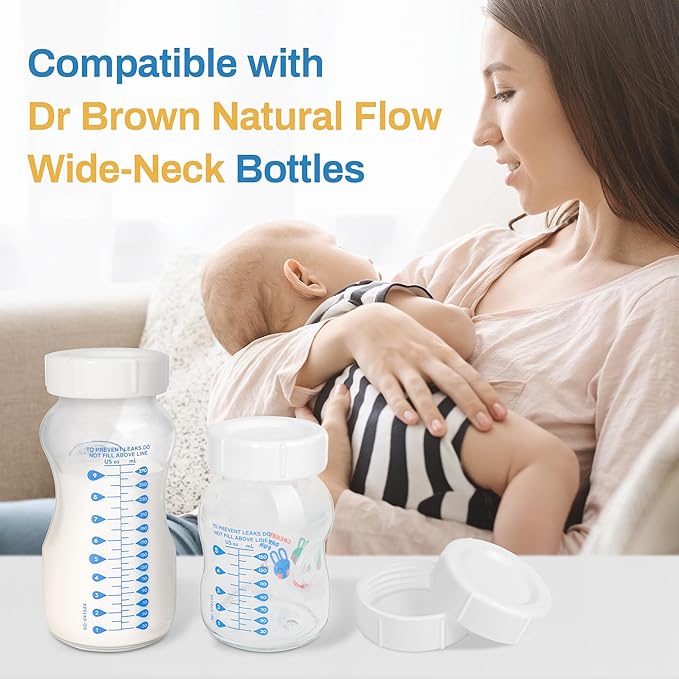 Travel Bottle Caps for Dr Brown Wide-Neck Storage/Travel Caps for Anti-Colic Options+ Baby Bottles, BPA-Free(Only Compatible with Wide Neck Bottle 5oz and 9oz, 6, Count)