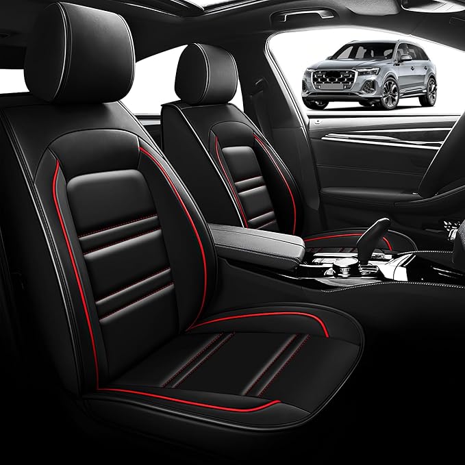 Seat Cover for Audi q7 2017-2025 | Car Seat Covers Front Seats, Waterproof Seat Protectors, Automotive Front Seat Covers (Front Seat, Black&Red Line)