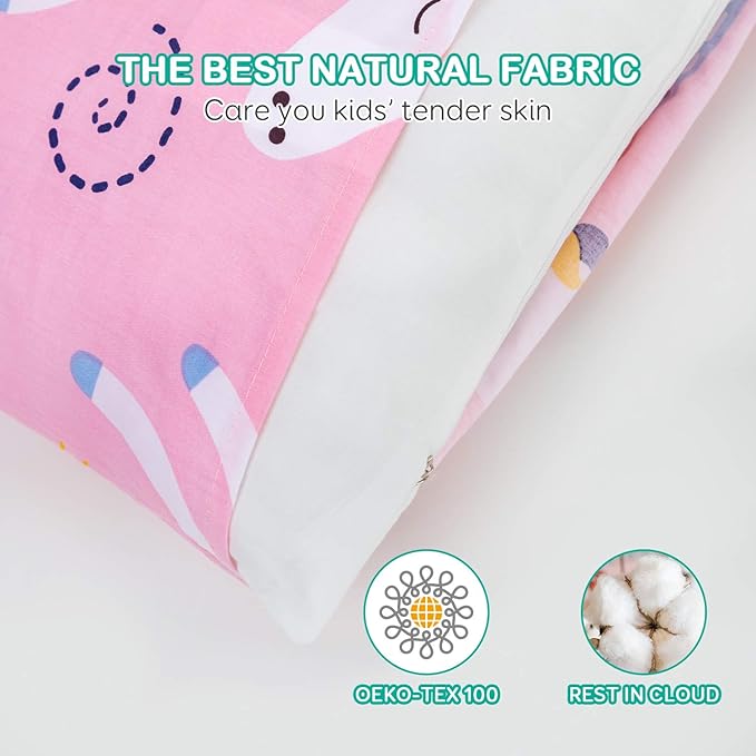 Cottonblue Toddler Pillow Set with Organic Cotton Pillowcase, Pink Unicorn, 14x19 inches, Machine Washable