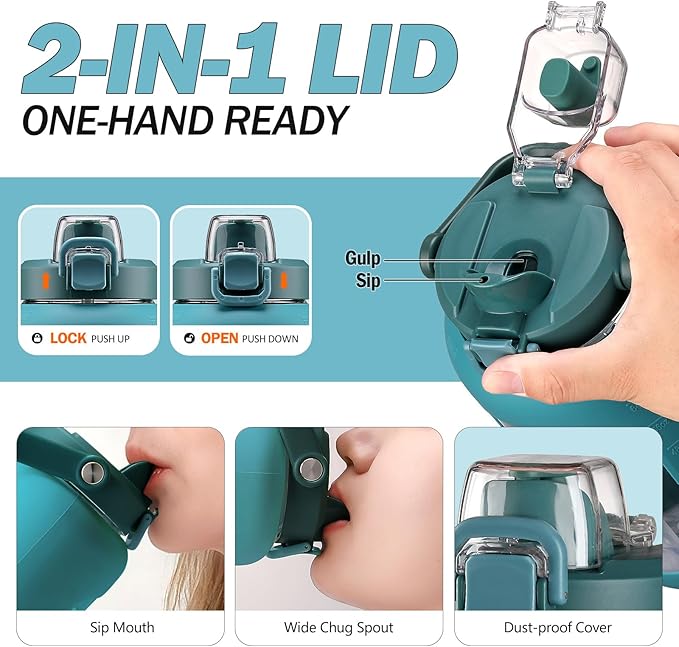 72oz Glass Water Bottle with 2-IN-1 Straw &Chug Lid, Large Motivational Glass Bottle with Capacity Marker and Silicone Sleeve, 2.1Liter Gallon Water Jug for Home, Sports, Gym, BPA Free-Green