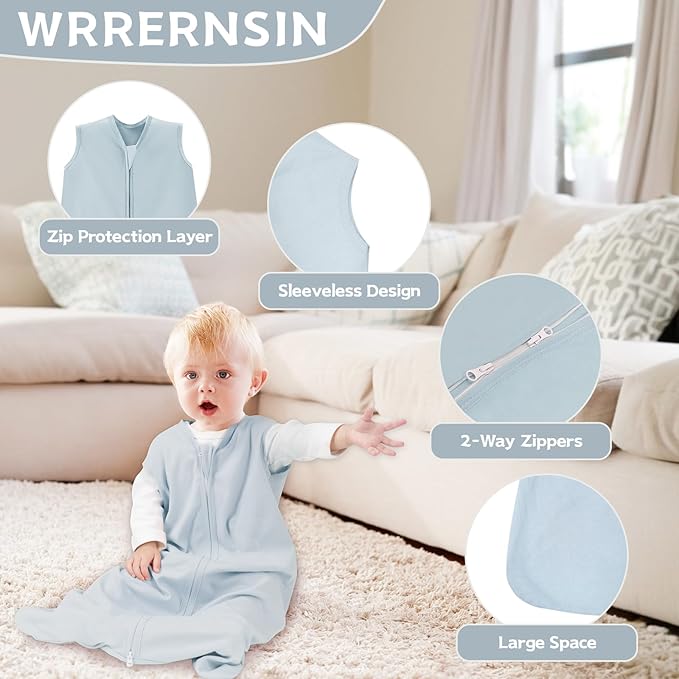 Baby Sleep Sack 6-12 Months,100% Cotton TOG 0.5 Wearable Blanket for Boys and Girls, 3 Pack 2-Way Zipper Lightweight Sleeping Bags for Toddler Newborn Infant