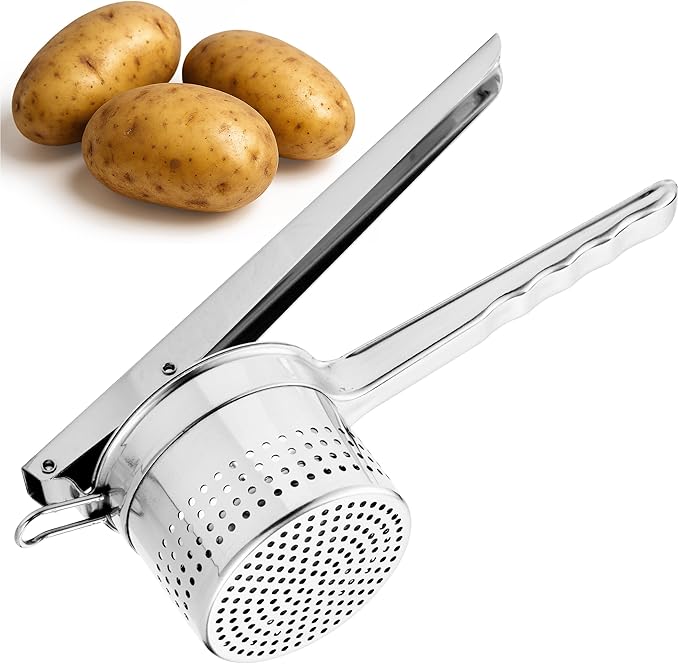 Navaris Stainless Steel Potato Ricer - Ergonomic Handle for Easy Mashed Potatoes - Dishwasher-Ready Potato Mashers - Mechanical Masher Tool Ideal for Potatoes, Baby Food & Avocado