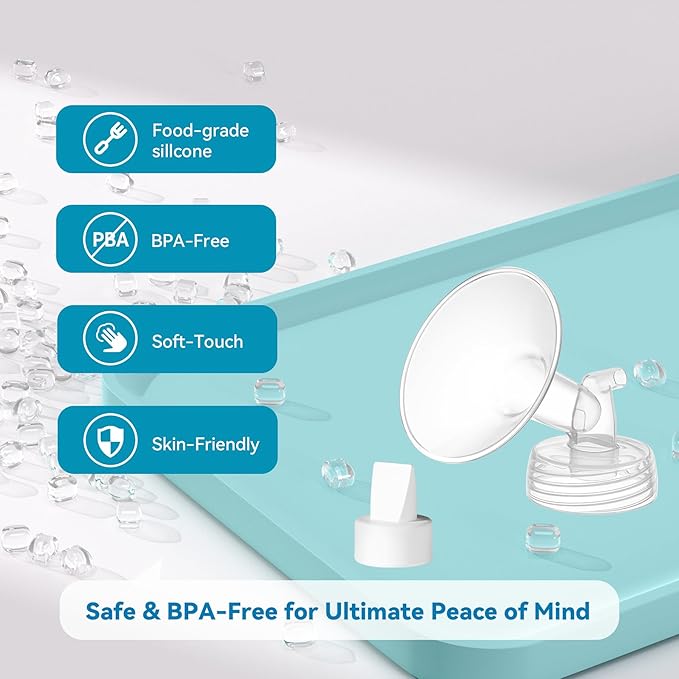 6PCS 17mm Breast Pump Flanges, Duckbill Valves Compatible with Spectra S1/S2/9Plus/Synergy Gold, Motif Luna, Wide-Mouth Bottle Fit, Breast Pump Accessories