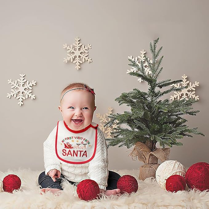 3Pcs Christmas Baby Cotton Bibs with Resin Button Newborn Infant Bibs Christmas Keepsake Baby Gift for Drooling Feeding