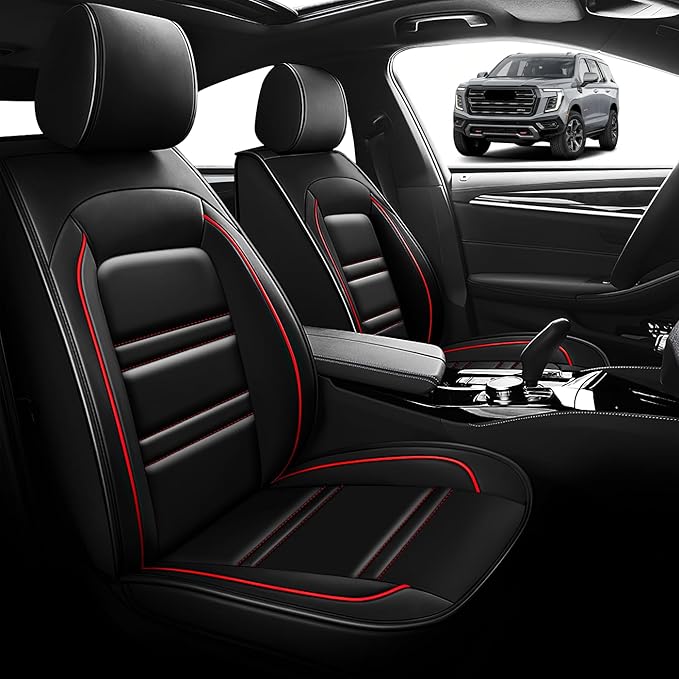 Car Seat Cover for gmc Yukon 2000-2025 | Car Seat Covers Front Seats, Waterproof Seat Protectors, Automotive Front Seat Covers (Front Seat, Black&Red Line)