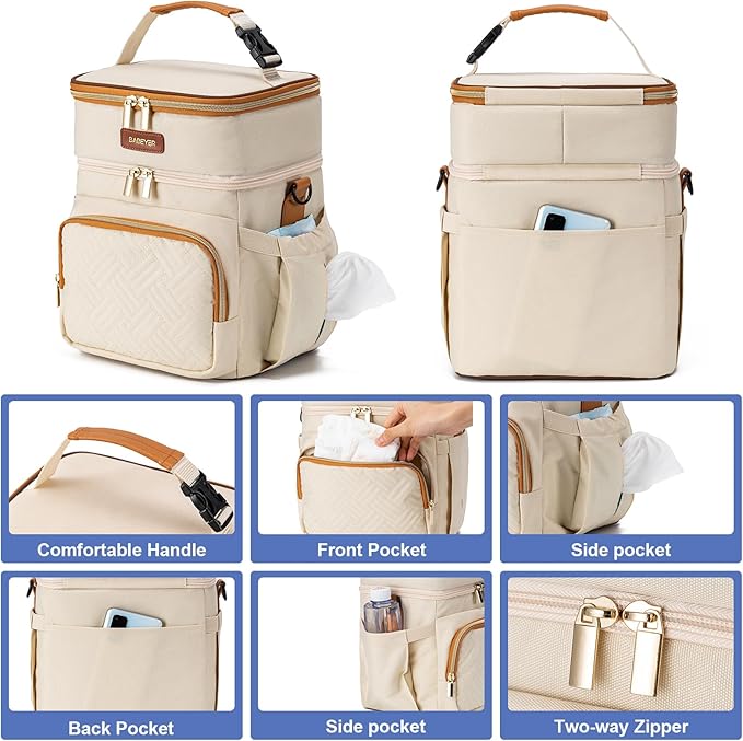 Insulated Breastmilk Cooler Bag with Ice Pack - Holds 6x9oz Bottles, Leakproof Double Layer, Bottle Cooler Bag with Adjustable Strap for Nursing Moms, Daycare & Travel