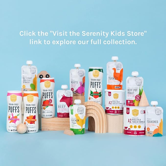 Serenity Kids 6+ Months Veggie Puree Baby Food Pouches - Carrot, Spinach & Basil - USDA Organic Baby Food & Allergen Free - No Added Sugar & BPA Free - 3.5 Oz, 12 Pack