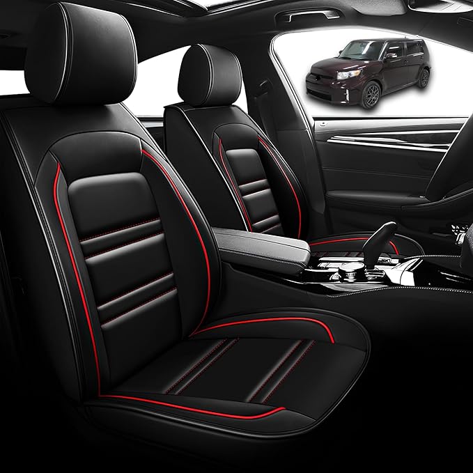 Seat Cover for Scion xb 2004-2015 | Car Seat Covers Front Seats, Waterproof Seat Protectors, Automotive Front Seat Covers (Front Seat, Black&Red Line)