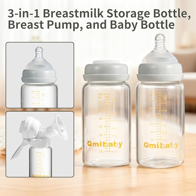 Breast Milk Storage Bottles 240ml 8oz BPA-Free Leak-Proof Baby Bottle for Breastmilk Storage Wide Neck Bottles with Screw Ring Sealing Disk Breastfeeding (Grey, 240ml-6Packs)