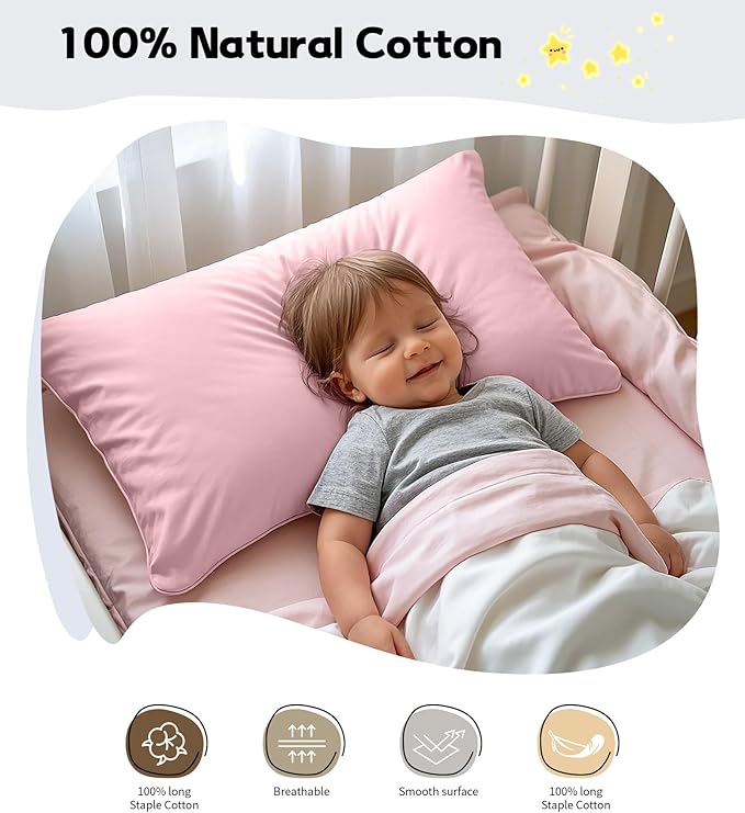 Deep Dream Toddler Pillowcases for 13x18 Pillow 2 Pack, 100% Cotton Travel Pillow Case Cover, 600 Thread Count Cotton Pillow Covers, Soft & Breathable Small Pillow Cases Envelope Closure, Lotus Pink