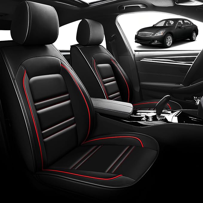 Seat Cover for Infiniti g37 2008-2013 | Car Seat Covers Front Seats, Waterproof Seat Protectors, Automotive Front Seat Covers (Front Seat, Black&Red Line)