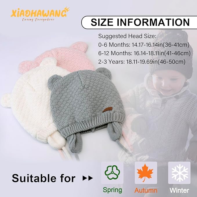 XIAOHAWANG Baby Hat Cute Bear Toddler Earflap Beanie Warm for Fall Winter