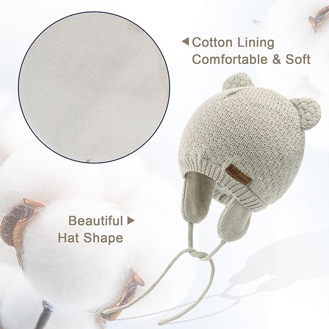XIAOHAWANG Baby Hat Cute Bear Toddler Earflap Beanie Warm for Fall Winter