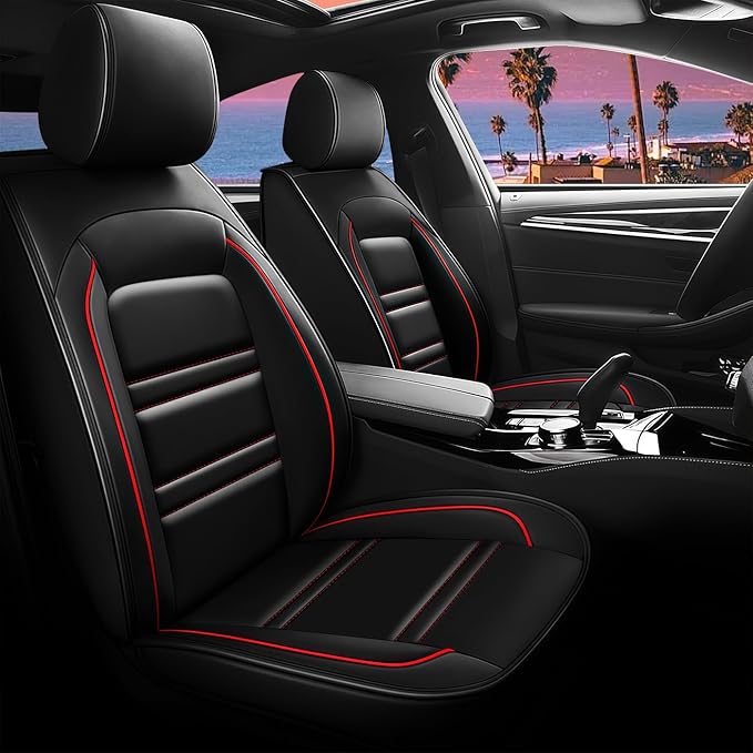 Seat Cover for Nissan Car Versa 2007-2025 | Car Seat Covers Front Seats, Waterproof Seat Protectors, Automotive Front Seat Covers (Front Seat, Black&Red Line)