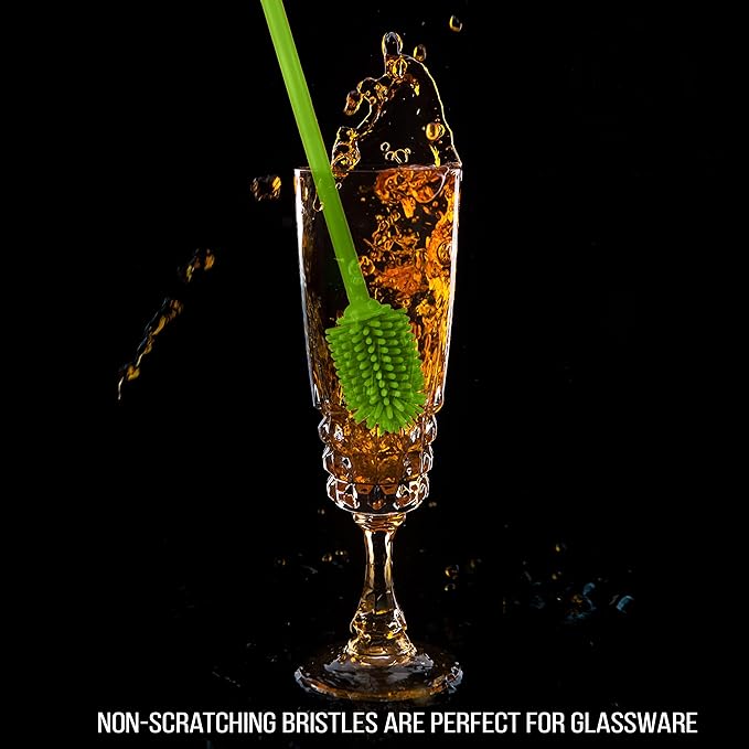 12.5" Silicone Bottle Brush & Straw Cleaner Brush Set | Water Bottle Cleaner for Hydro Flasks, Tumblers, Glassware, Vases and Narrow Neck Containers