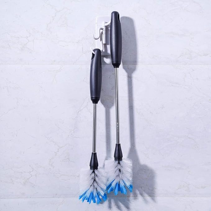 Stainless Steel Bottle Brush with Replaceable Head, 2 Pack Long Handle Scrubbing Brush for Water Bottles, Glasswares, Mugs, Flasks, Tumblers, Vases, and Kitchen Sink, 13 in - 15 in