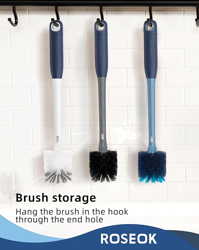 2 in 1 Long Handle Bottle Brush with Straw Brush for Cleaning Glass, Sports Bottle, Coffee Mug,Navy Blue,1 Pack