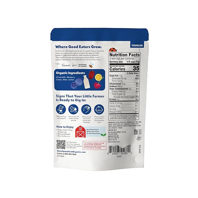 Once Upon A Farm Organic Smoothie Melts with Milk from Pasture Grazed Cows, Blueberry Burst, Non GMO, Kosher, 1 Ounces (Pack of 8)