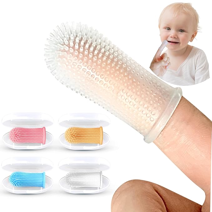Baby Toothbrush, 360 Degree Bristle Silicone Finger Toothbrush 6 to 12 Months, and Toddler Toothbrushes 1-2, Set of 4 – Multi Colors