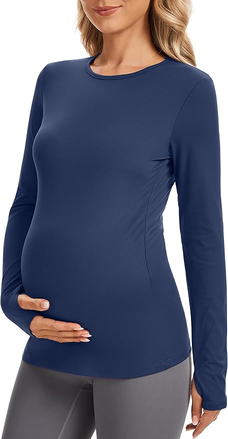 MathCat Maternity Long Sleeve Shirt with Thumbleholes,Pregnancy Casual Tee Blouse Athletic Yoga Workout Tops