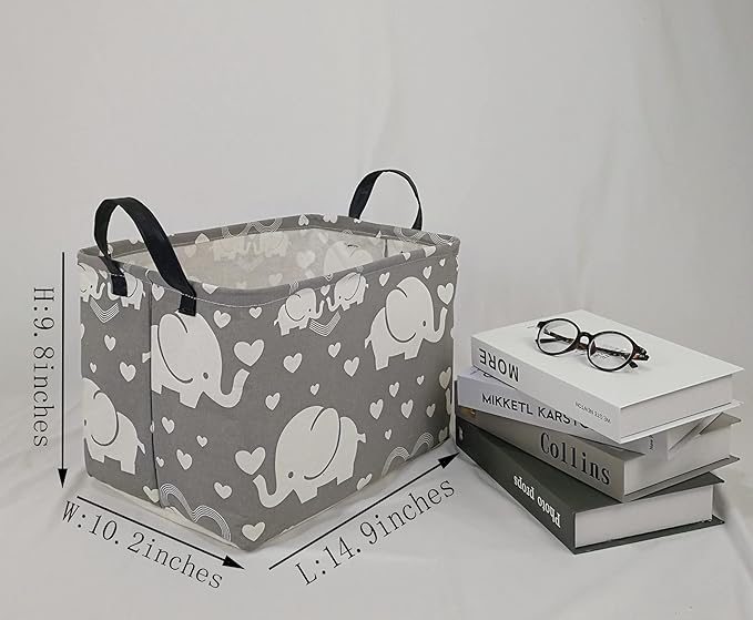 Rectangle Kids Gift Storage Basket Shelf Storage Basket Organizer Box Clothes Laundry Hamper Toys Nursery Basket Baby Laundry Basket with Handles (REC-love elephant)