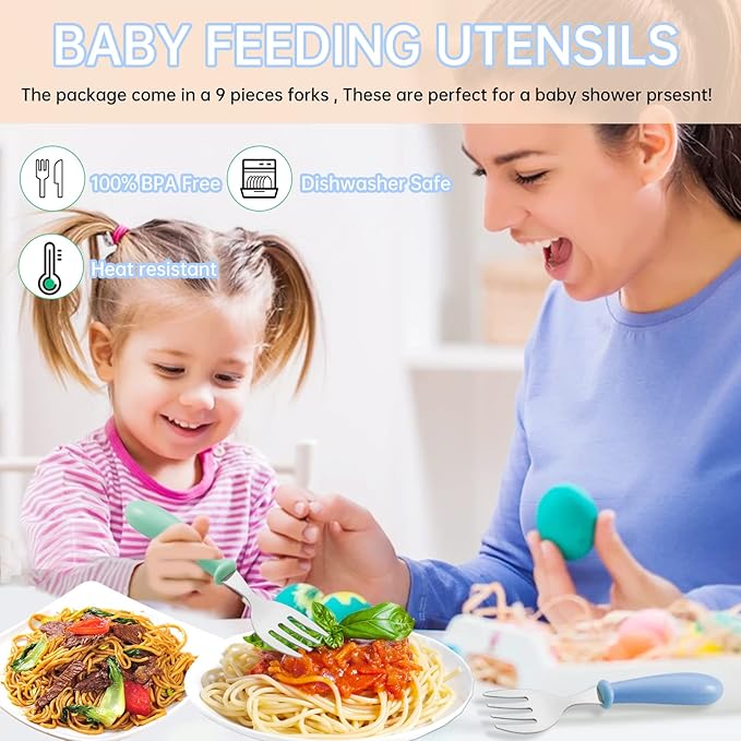 12PCS Toddler Forks Toddler Utensils,Stainless Steel Baby Forks,Kids Silverware Children's Cutlery Set for Self Feeding,BPA Free Kids Flatware Metal Forks for Boys Girls Safe Dining(Mixcolor 12 Forks)