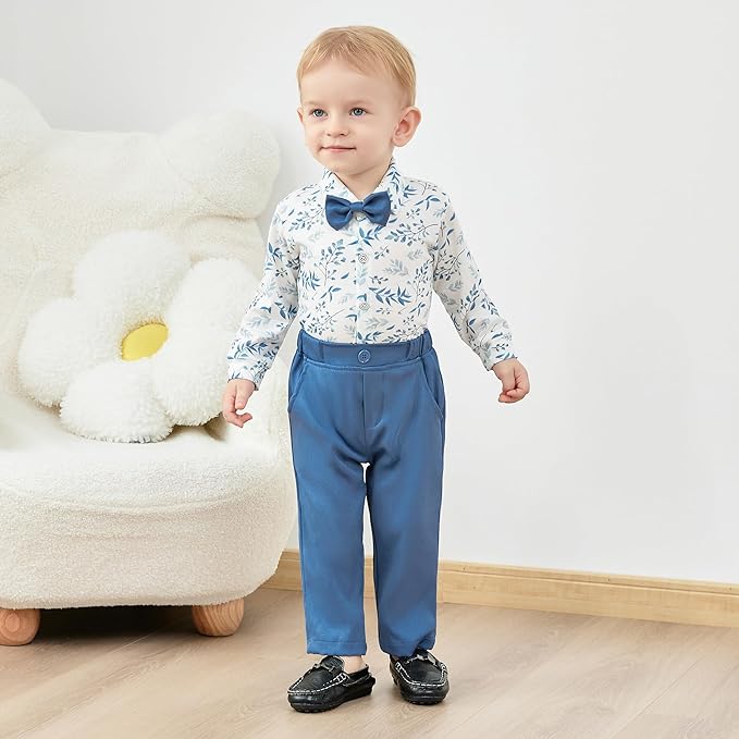 SANMIO Baby Boy Clothes Suits Infant Gentleman Outfit Collared Dress Shirt+Vest+Tie+Corsage+Pants 5Pcs Baby Suit Sets