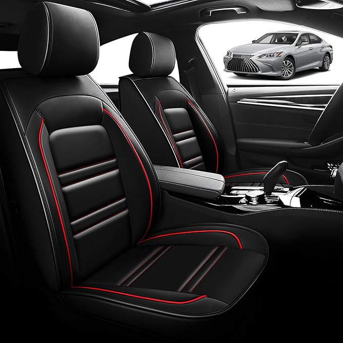 Seat Cover for Lexus Car es350 2007-2024 | Car Seat Covers Front Seats, Waterproof Seat Protectors, Automotive Front Seat Covers (Front Seat, Black&Red Line)