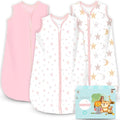 Cute Castle Baby Sleep Sack 6-12 Months - Lightweight 100% Cotton 2-Way Zipper TOG 0.5 Infant Wearable Blanket, Newborn Essentials Toddler Sleep Clothes, 3 Pack(Pink, Moon, Stars)