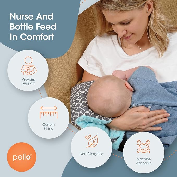 Pello The Original Comfy Cradle Nursing Arm Cushion, Breastfeeding and Bottle Feeding Head Support Cushion, Travel-Friendly and Washable, Reversible Nursing Cushion for Newborn (Ash Comfy)