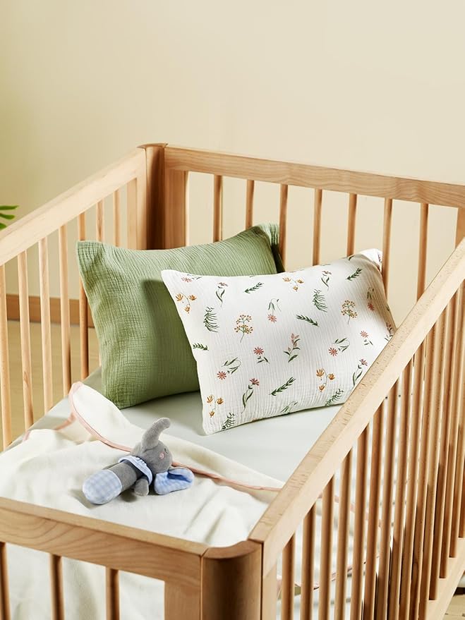 TILLYOU Muslin Toddler Pillowcase 2 Pack, 13x18 Soft Travel Cotton Pillow Case Kids for Boys and Girls, Daisy