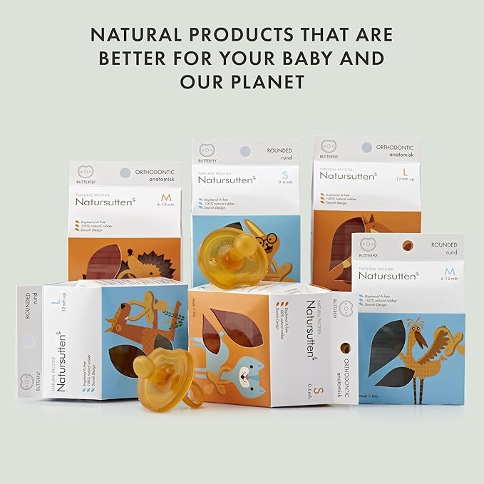 Natursutten Pacifier 6-12 - Natural Rubber Pacifier - Eco-Friendly, BPA-Free Butterfly Rounded Baby Pacifier 6-12 Months - Made in Italy - 1 Piece