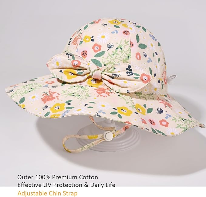 Baby Girl Sun Hat Summer Foldable Beach Hats with UPF50+ Sun Protection Wide Brim Toddler Bucket Hat Cap