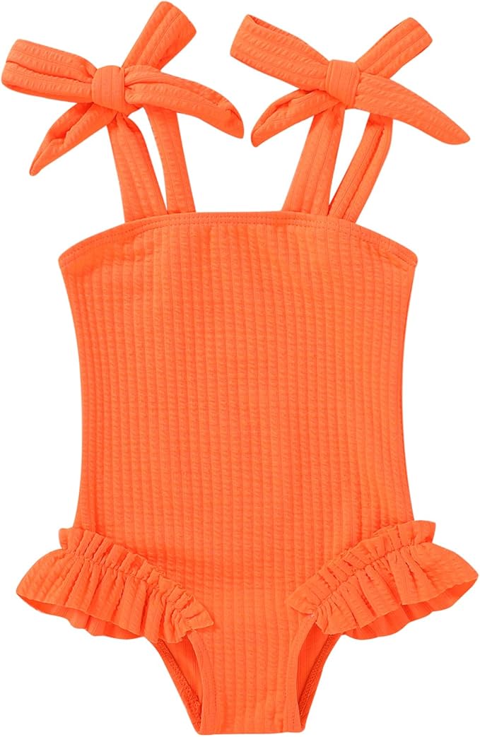 Happy Town Toddler Swimsuit Girl Solid Color Stripe One-Piece Baby Bathing Suits