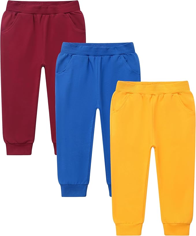 GFQLONG 2/3 Pack Toddler Pants Sweatpants Boys Cotton Joggers, Athletic Pull on Sweat Pants with Pockets for Kids Clothes