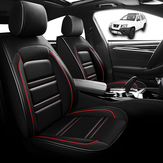 Seat Cover for Nissan Car Xterra 2000-2015 | Car Seat Covers Front Seats, Waterproof Seat Protectors, Automotive Front Seat Covers (Front Seat, Black&Red Line)