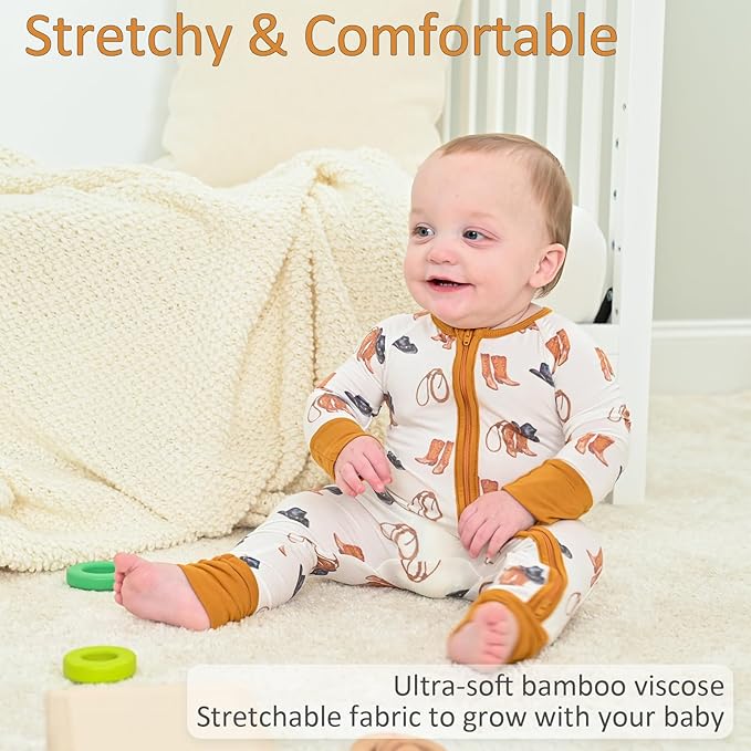 LollyBanks Baby Pajamas, 2-Way Zipper Romper, 95% Viscose Made from Bamboo and 5% Spandex, Baby Sleepers