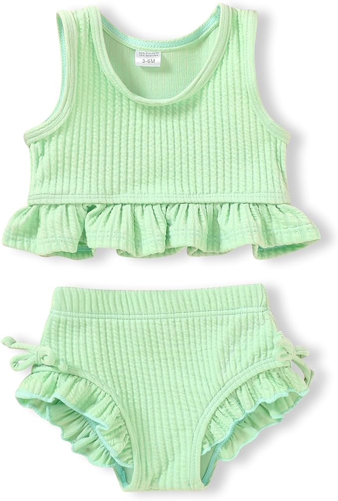 HAPPYMA Baby Swimsuit Toddler Girl Bathing Suit Summer Solid Color Bikini Set Beach Two Piece Swim Wear