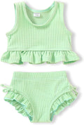 HAPPYMA Baby Swimsuit Toddler Girl Bathing Suit Summer Solid Color Bikini Set Beach Two Piece Swim Wear