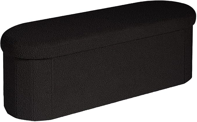 B FSOBEIIALEO Ottoman with Storage for Living Room, Sherpa Folding Storage Ottoman Foot Rest, 43.3 Inches Collapsible Bedroom Bench Black