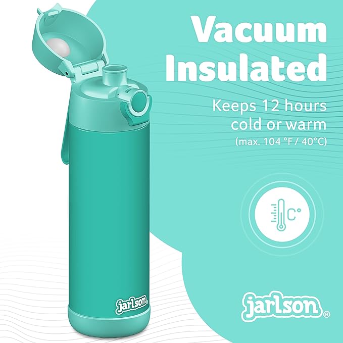 Jarlson® Mali Children's Water Bottle, Thermal Stainless Steel Water Bottle, BPA-Free, Leak-Proof, Children's Bottle with Chug Lid, Bottle for School, Nursery (Turquoise, 18 oz)