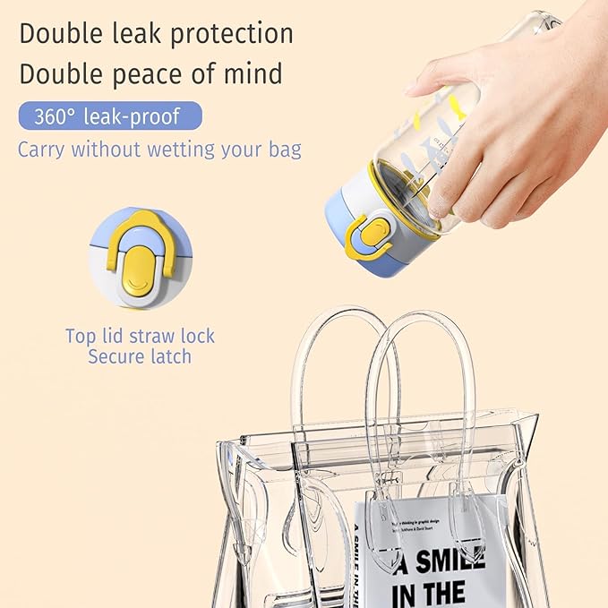 Evorie Tritan Kids Water Bottle for School with Straw, 13oz BPA Free Leak Proof Drinking Cup, Lightweight and Durable Drink Bottle (Ocean Blue)