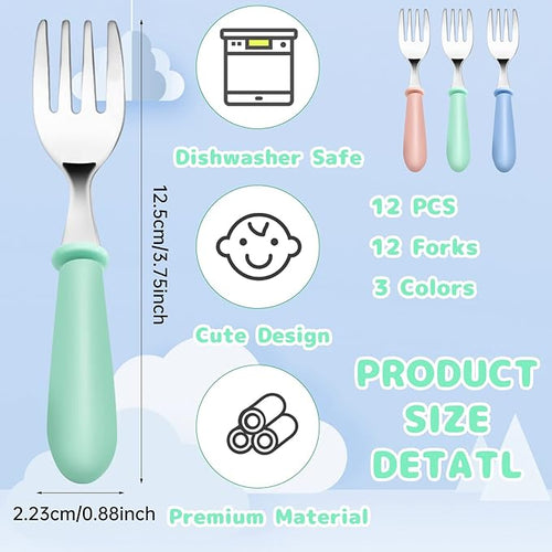12PCS Toddler Forks & Spoons,Stainless Steel Baby Utensils,Kids Silverware Children's Cutlery Set for Self Feeding,BPA Free Metal Toddler Flatware with Handle for Boys Girls(Mixcolor 6 Spoons 6 Forks)