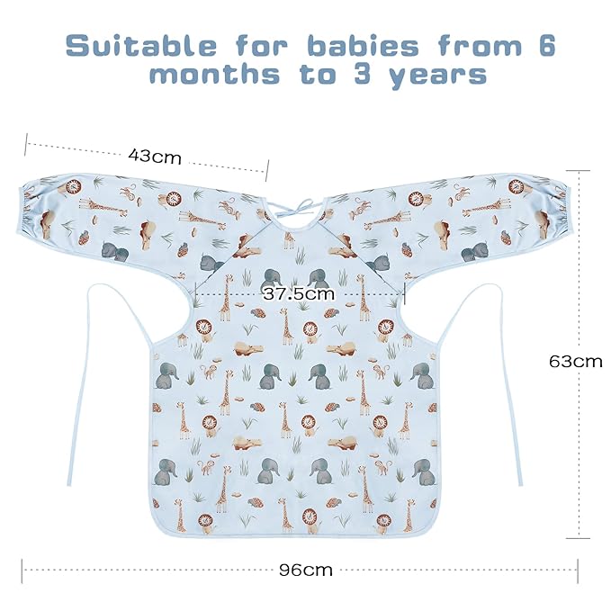 Vicloon Coverall Baby Feeding Bib, Weaning Bib Attaches to Highchair and Table, Long Sleeves Bib with Waterproof, Comfortable,Machine Washable, Baby Bib For 6 Month to 3 Years Old (Blue)