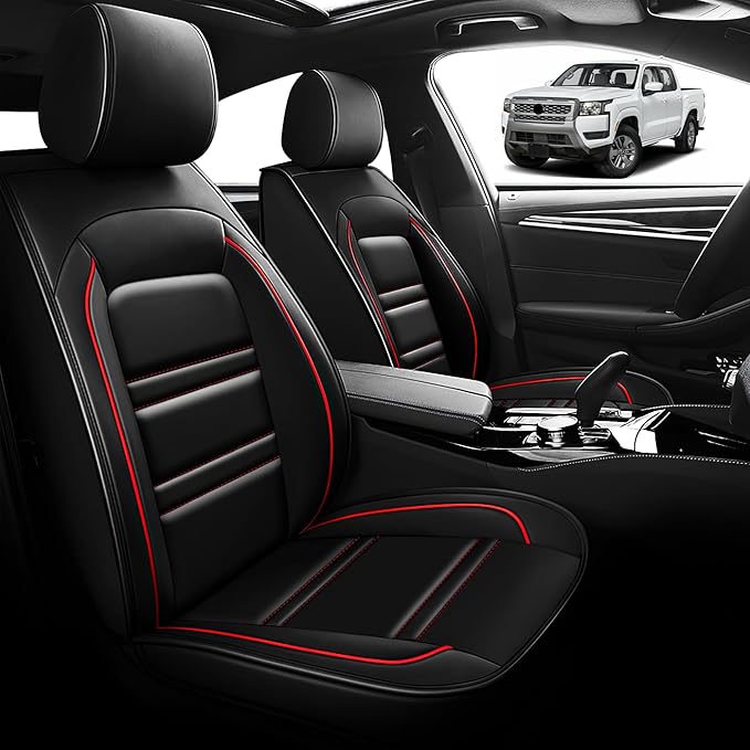 Seat Cover for Nissan Car Frontier 1998-2025 | Car Seat Covers Front Seats, Waterproof Seat Protectors, Automotive Front Seat Covers (Front Seat, Black&Red Line)