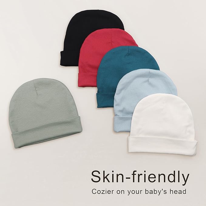 DRESHOW BQUBO 6 Pack Baby Newborn Hats Set for Unisex Infant Newborn Toddler Soft Beanie Hat for Boys Girls 0-24 Months