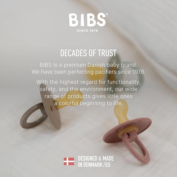 BIBS Pacifiers - Colour 4 Pack | Round Nipple Baby Pacifier | BPA Free Natural Rubber Latex Soother | Made in Denmark | Size 6-18 Months | Garden Colors