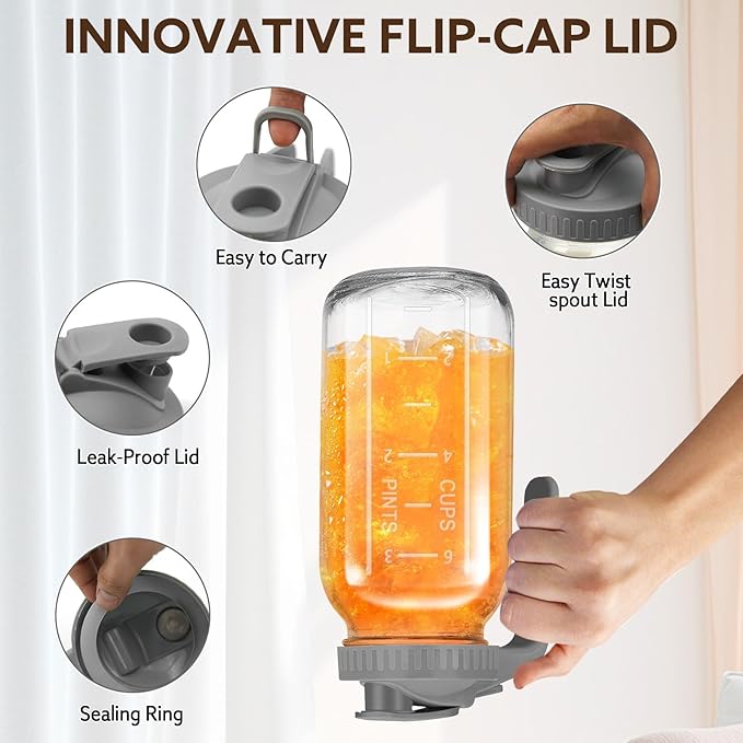 Glass Pitcher with Lid, 64 OZ Mason Jar Pitcher Double Leak Proof, 2 Quart Breast Milk Storage Containers for Fridge, Wide Mouth Glass Jar for Sun Tea, Juice, Cold Brew Coffee