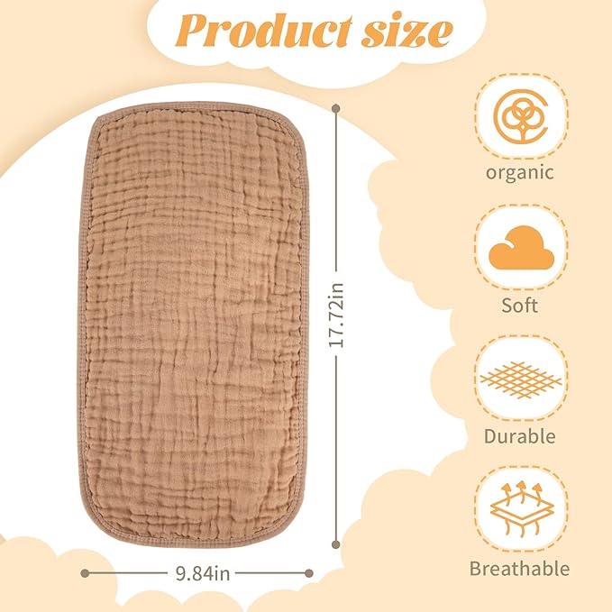 Muslin Burp Cloths 100% Cotton Baby Burp Cloths Soft, Absorbent 10x20 inches for Girls and Boys Baby Essentials